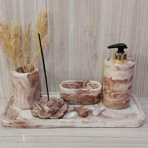 ست سنگی سرویس بهداشتی جا مایع جا مسواکی جا اسکاج جاعودی گلدان دکور سرویس بهداشتی